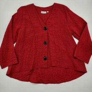 Habitat Jacket Top Lightweight Red High Low Lagenlook Boho 3 Button Size Large